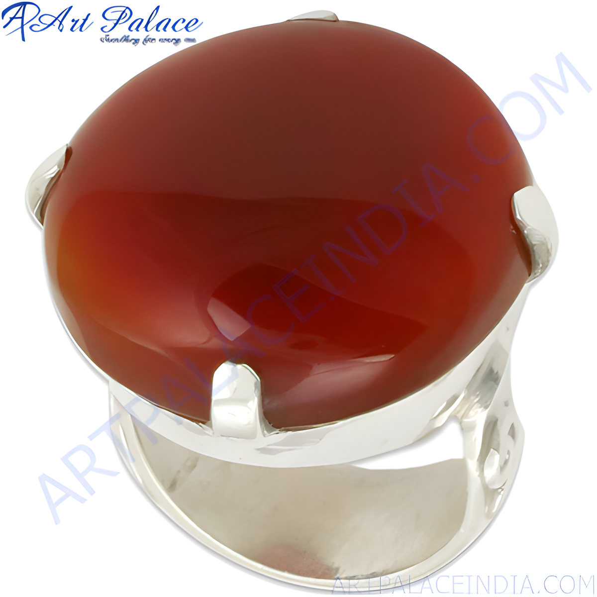 925 sterling silver ring with a large, polished red carnelian gemstone
