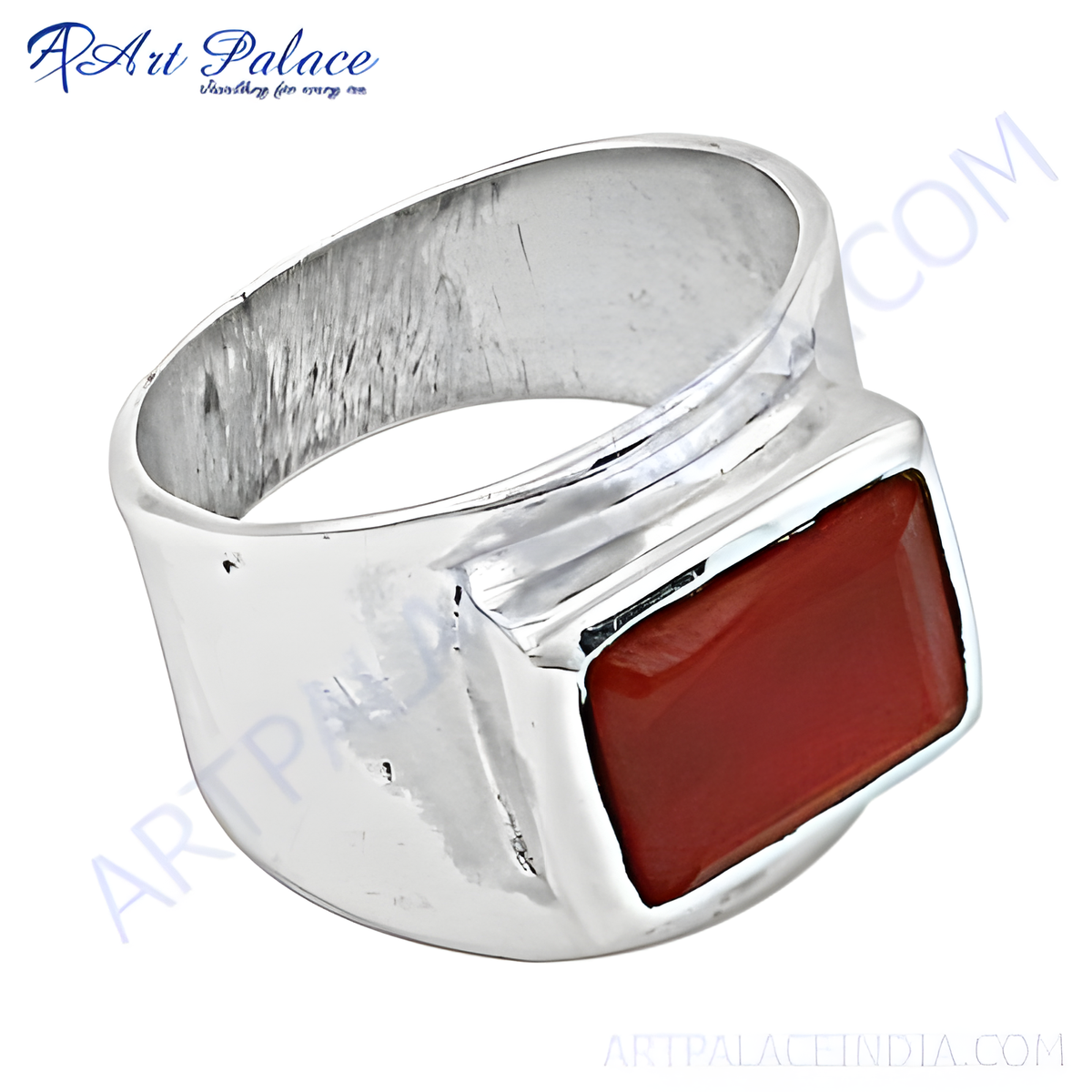 925 sterling silver men's signet ring with a rectangular carnelian gemstone