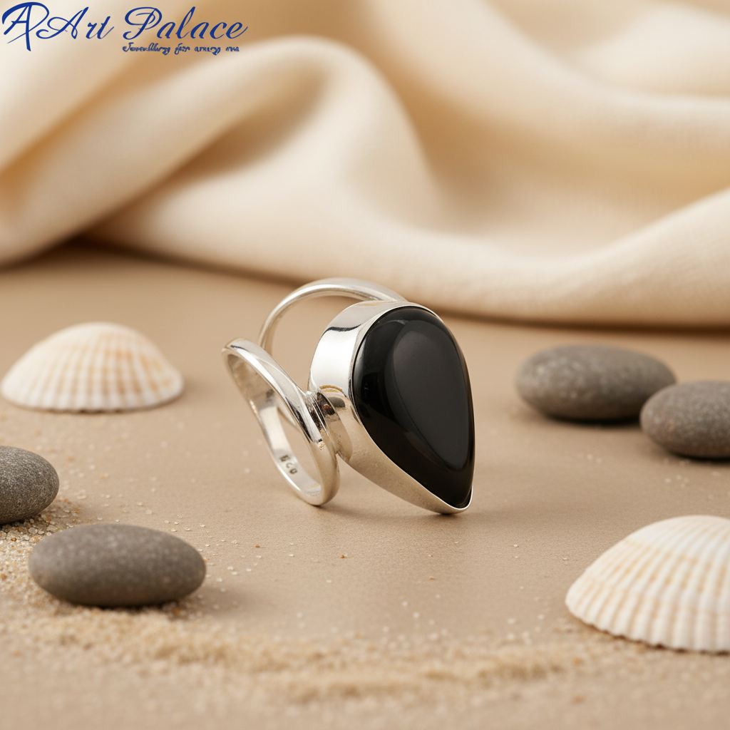 Silver malachite ring for women | teardrop gemstone ring