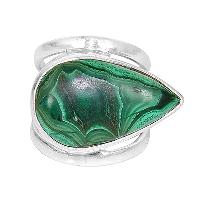 Silver Malachite Ring for Women | Teardrop Gemstone Ring