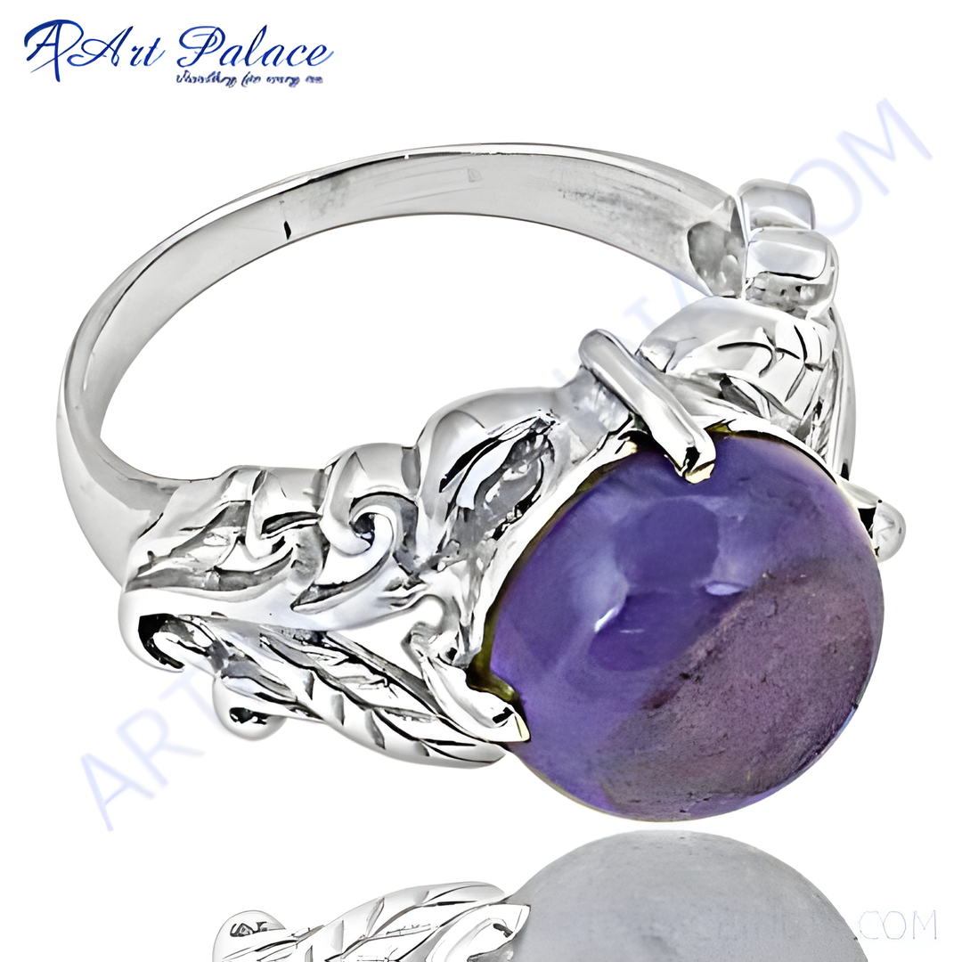 925 sterling silver amethyst ring with a large purple gemstone, ideal for women's fashion jewelry.