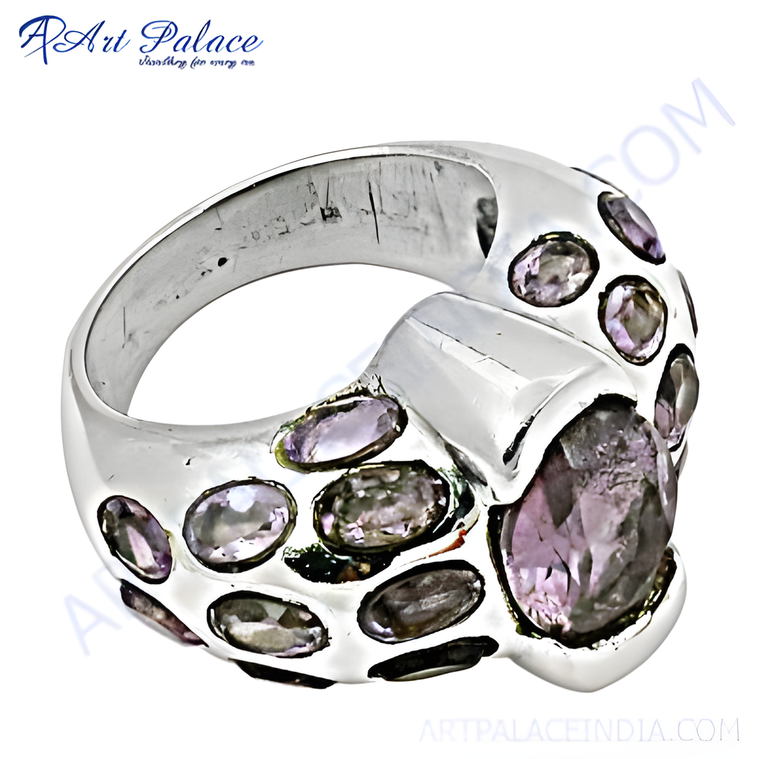 925 sterling silver ring with multiple amethyst gemstones, perfect for women, elegant and stylish