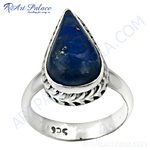 Load image into Gallery viewer, 925 sterling silver teardrop ring with a vibrant blue lapis lazuli gemstone.
