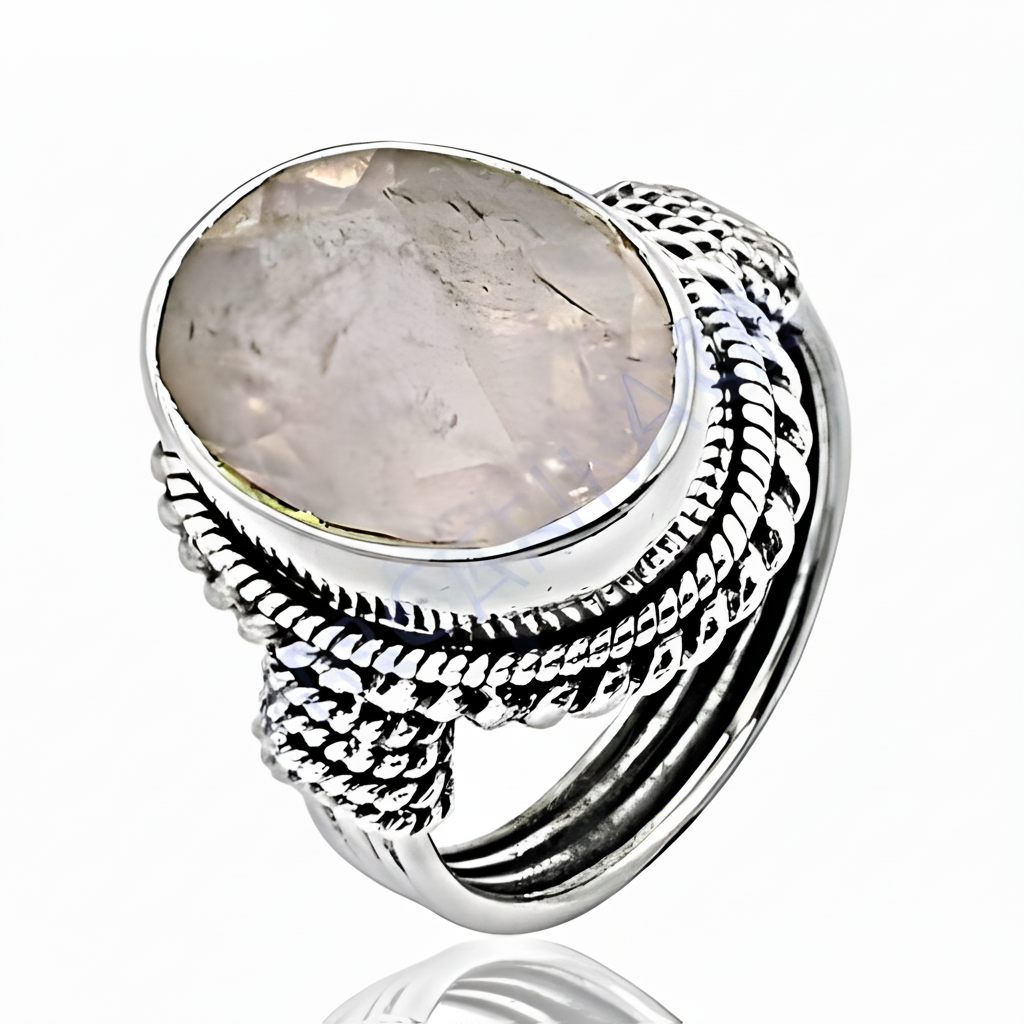 925 Silver Rose Quartz Ring for Women | Gemstone Jewelry