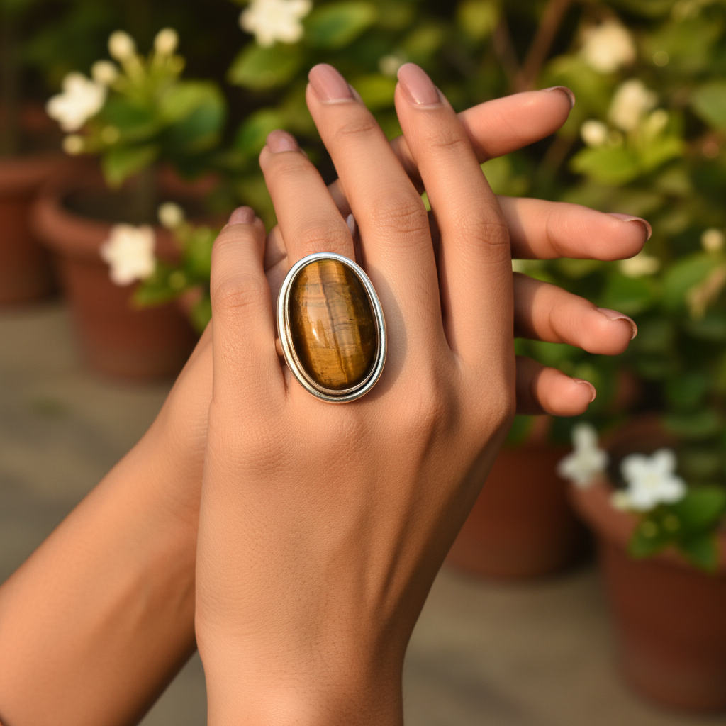 Tiger eye stone ring for women | 925 silver ring