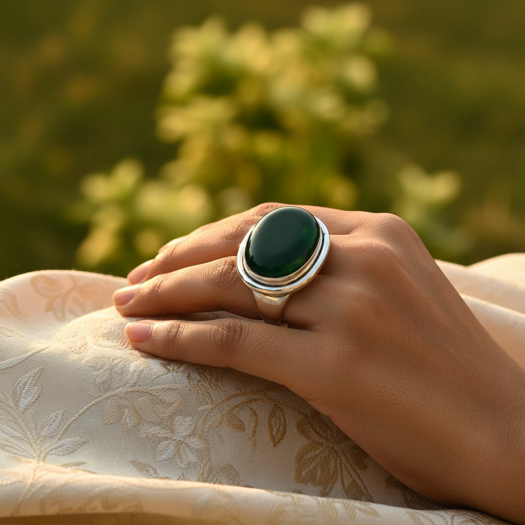 925 Sterling Silver Green Onyx Ring for Women | Gift Jewelry