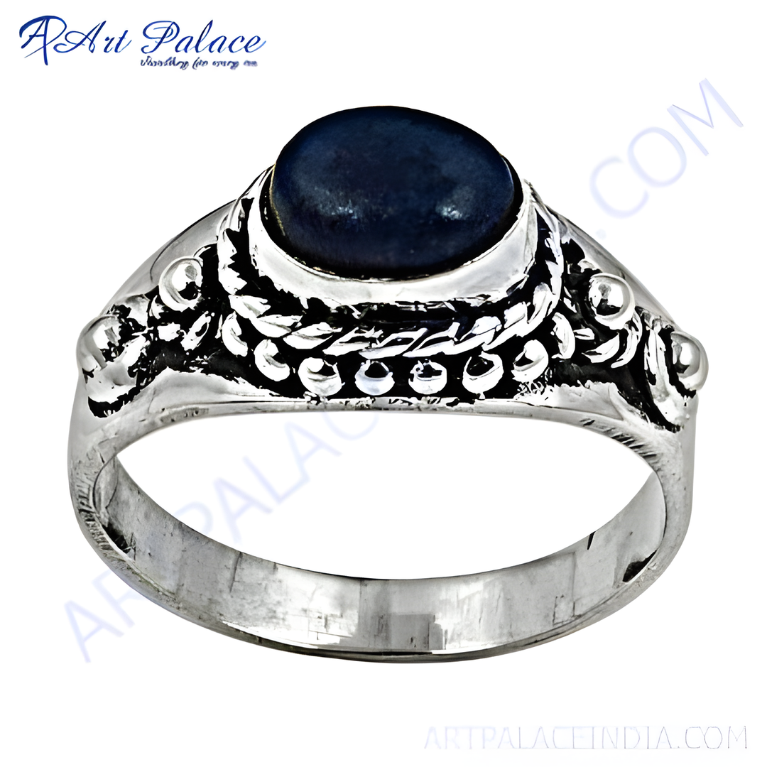 925 sterling silver ring with a blue oval gemstone, perfect for women.