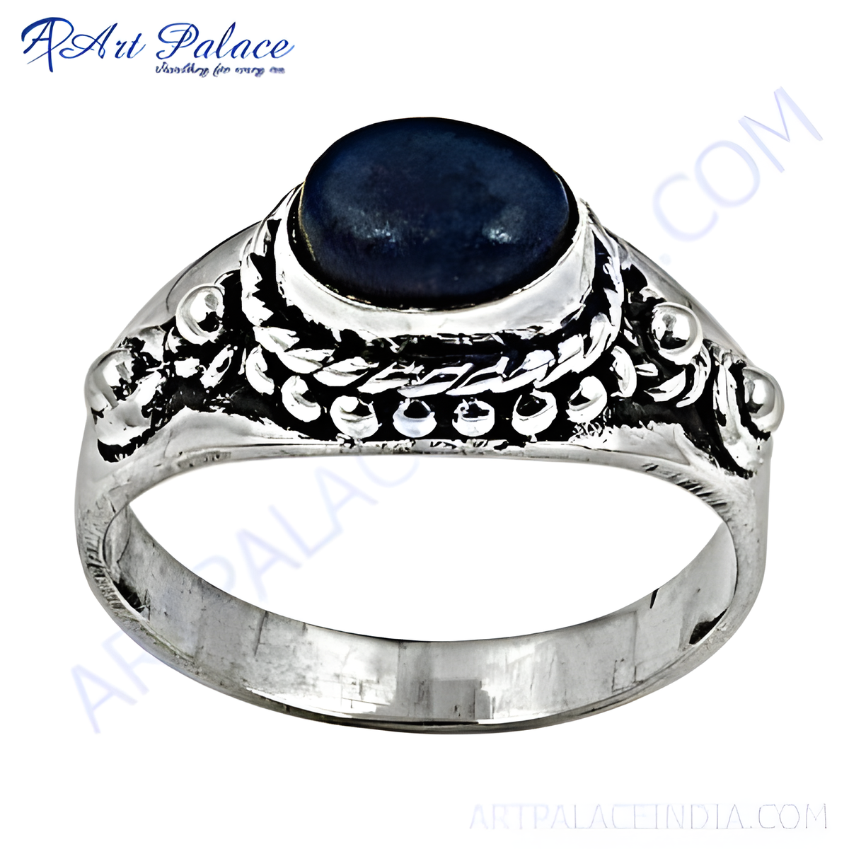 925 sterling silver ring with a blue oval gemstone, perfect for women