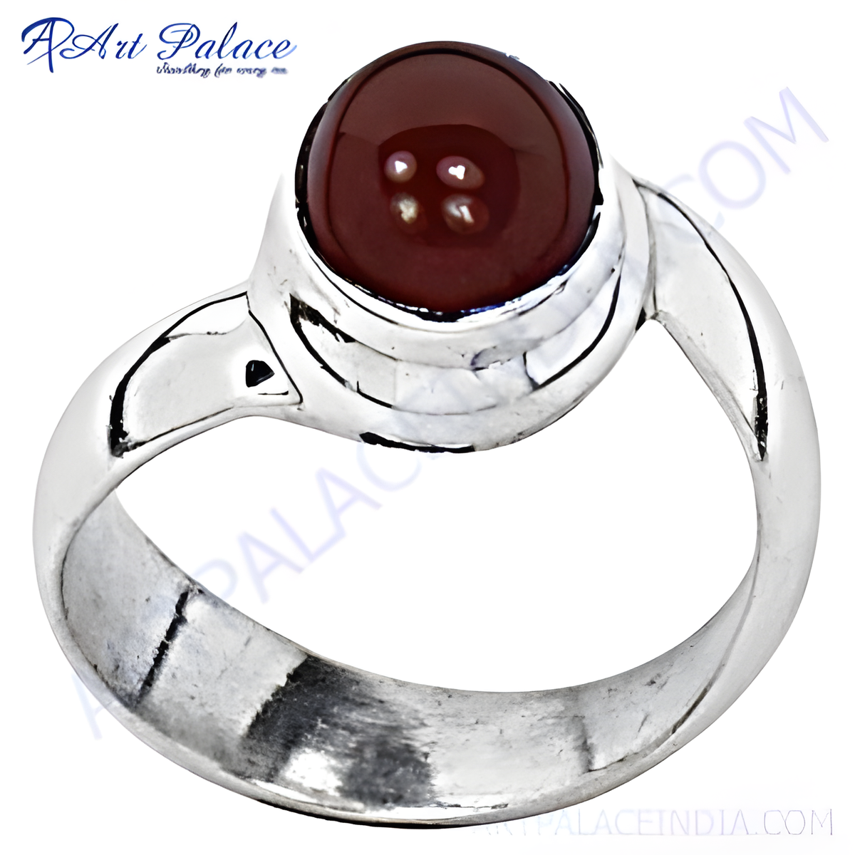 925 sterling silver ring with a round, vibrant red carnelian gemstone