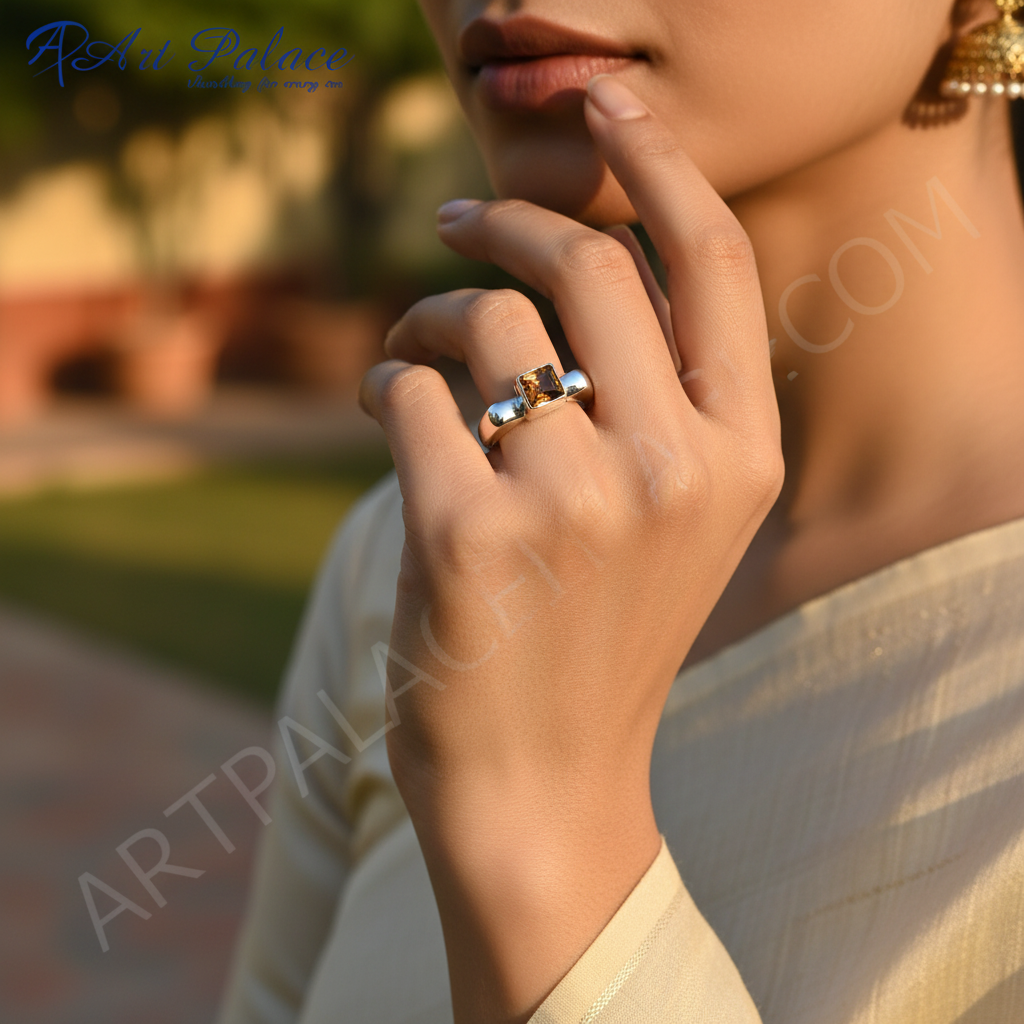 925 Silver Citrine Square Ring for Women | Gift Jewelry