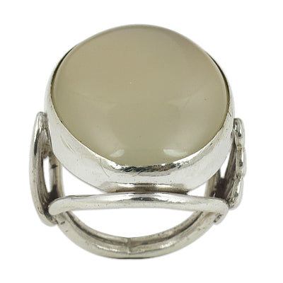 Silver Ring with Beige Gemstone for Women | Statement Ring
