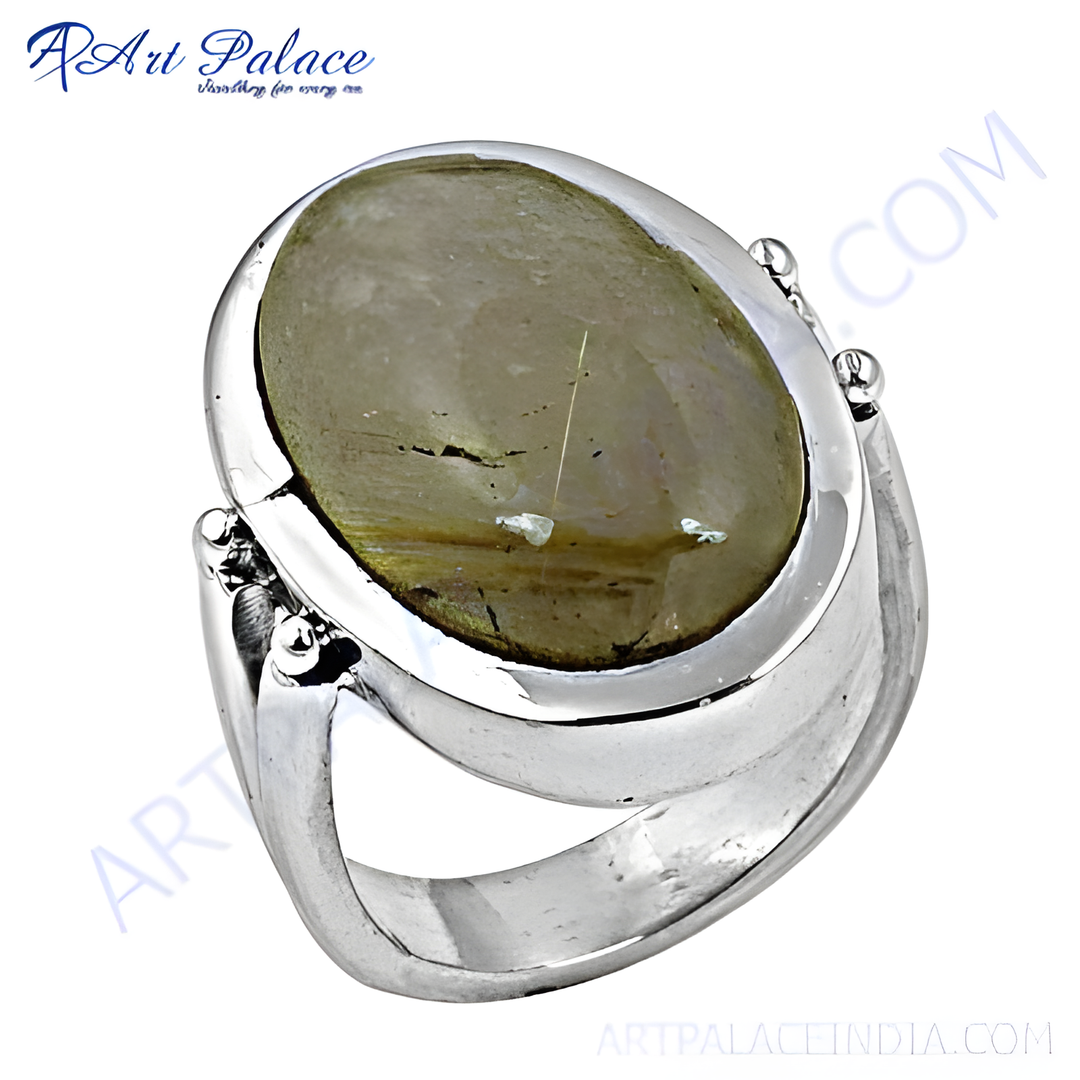 Sterling silver ring with a large oval-cut green gemstone, perfect for women