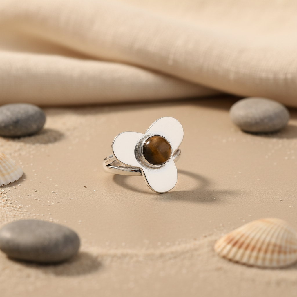 925 Silver Tiger Eye Flower Ring for Women | Gift Jewelry