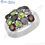 Load image into Gallery viewer, Sterling silver multi-gemstone cluster ring with colorful gemstones, perfect for women.
