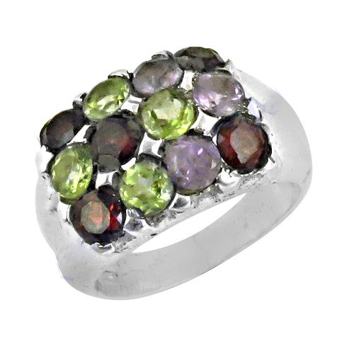 925 Sterling Silver Gemstone Ring | Multi-Stone Cluster for Women