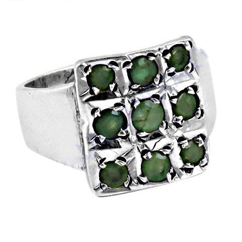925 Silver Emerald Ring for Men | Square Gemstone Ring