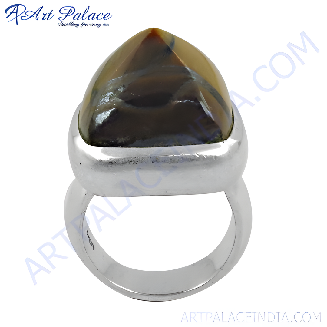 Sterling silver statement ring with a large brown gemstone, perfect for women's fashion and gifting.