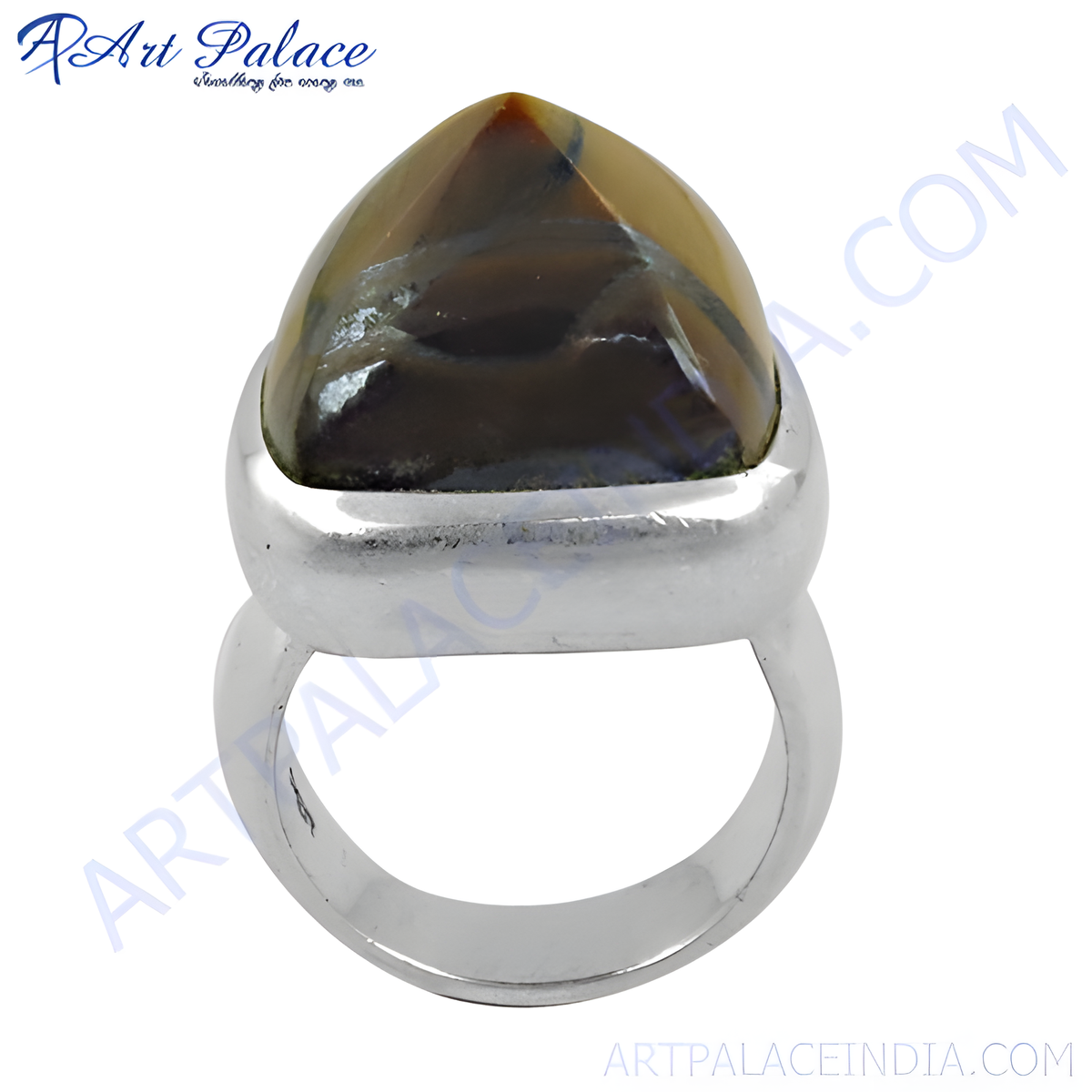 Sterling silver statement ring with a large brown gemstone, perfect for women's fashion and gifting