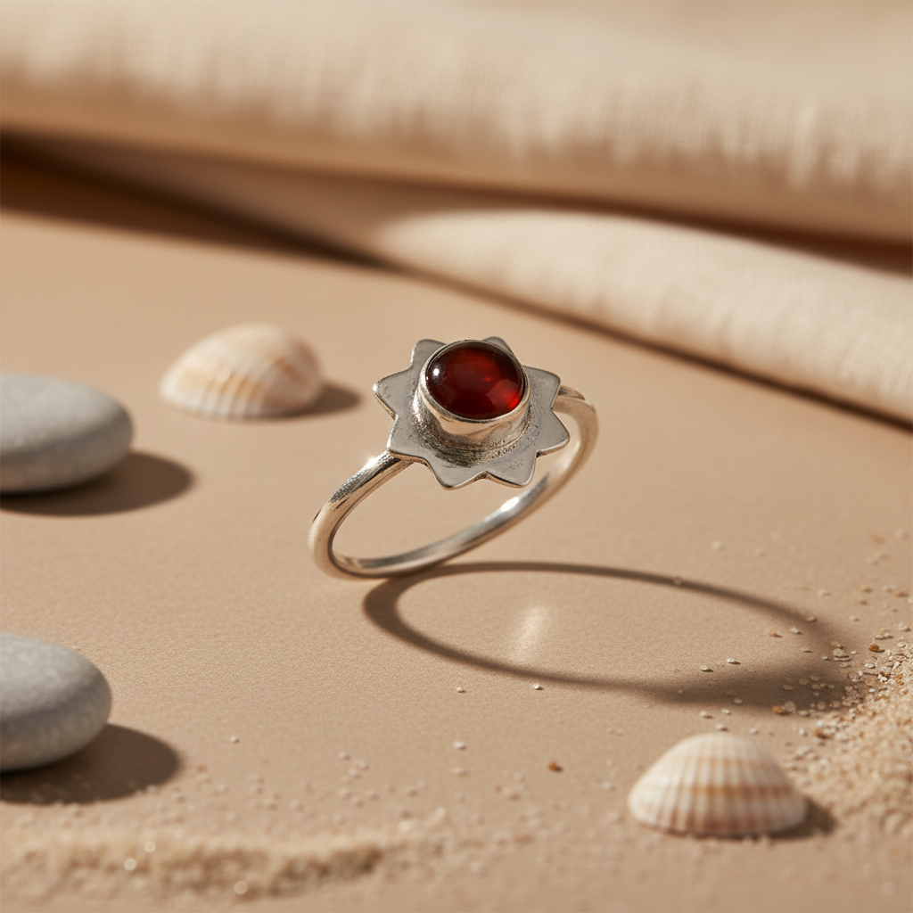 925 Silver Garnet Flower Ring for Women | Gemstone Jewelry
