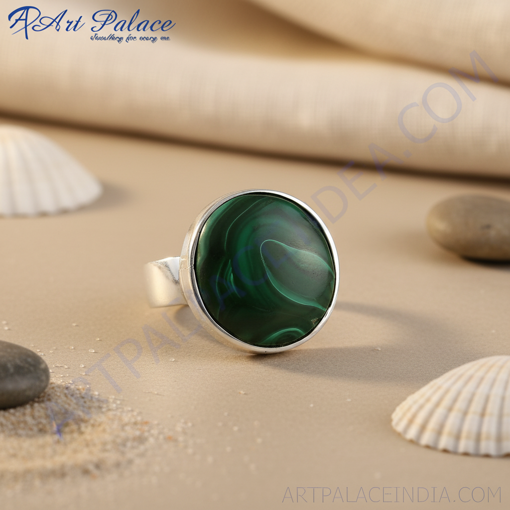 Silver Malachite Gemstone Ring for Women | Statement Jewelry