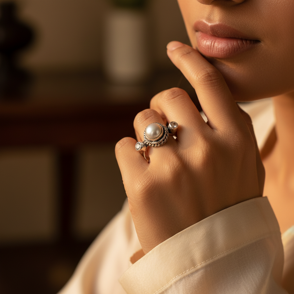 925 Sterling Silver Pearl & Gemstone Ring for Women | Gift Jewelry