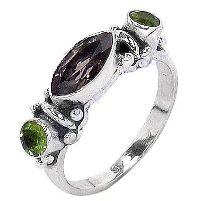 925 Silver Peridot & Smoky Quartz Ring | Women's Gemstone Jewelry