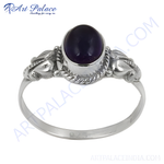Load image into Gallery viewer, 925 sterling silver ring with oval amethyst gemstone in a unique setting.
