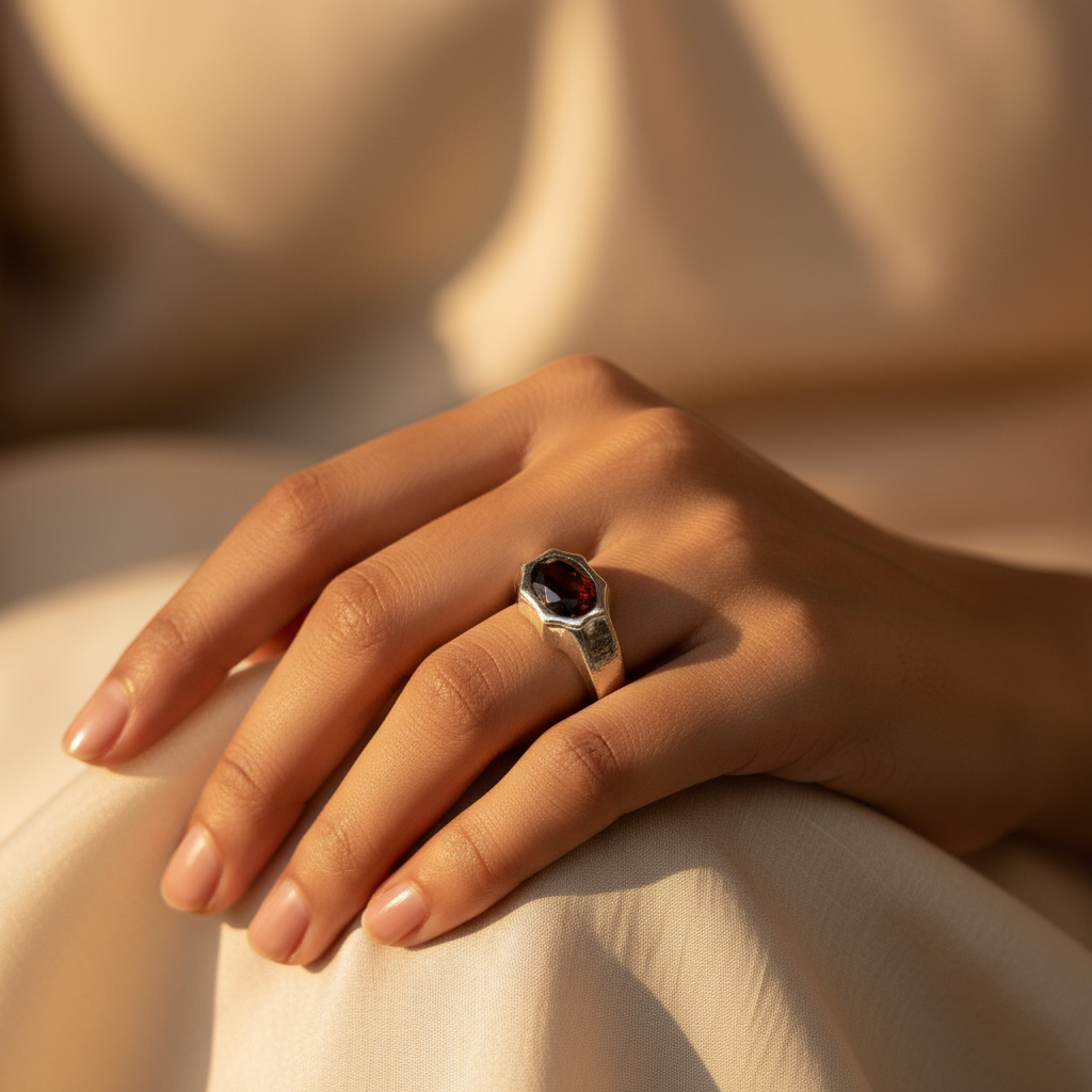 925 Silver Garnet Gemstone Ring for Men | Signet Style Jewelry