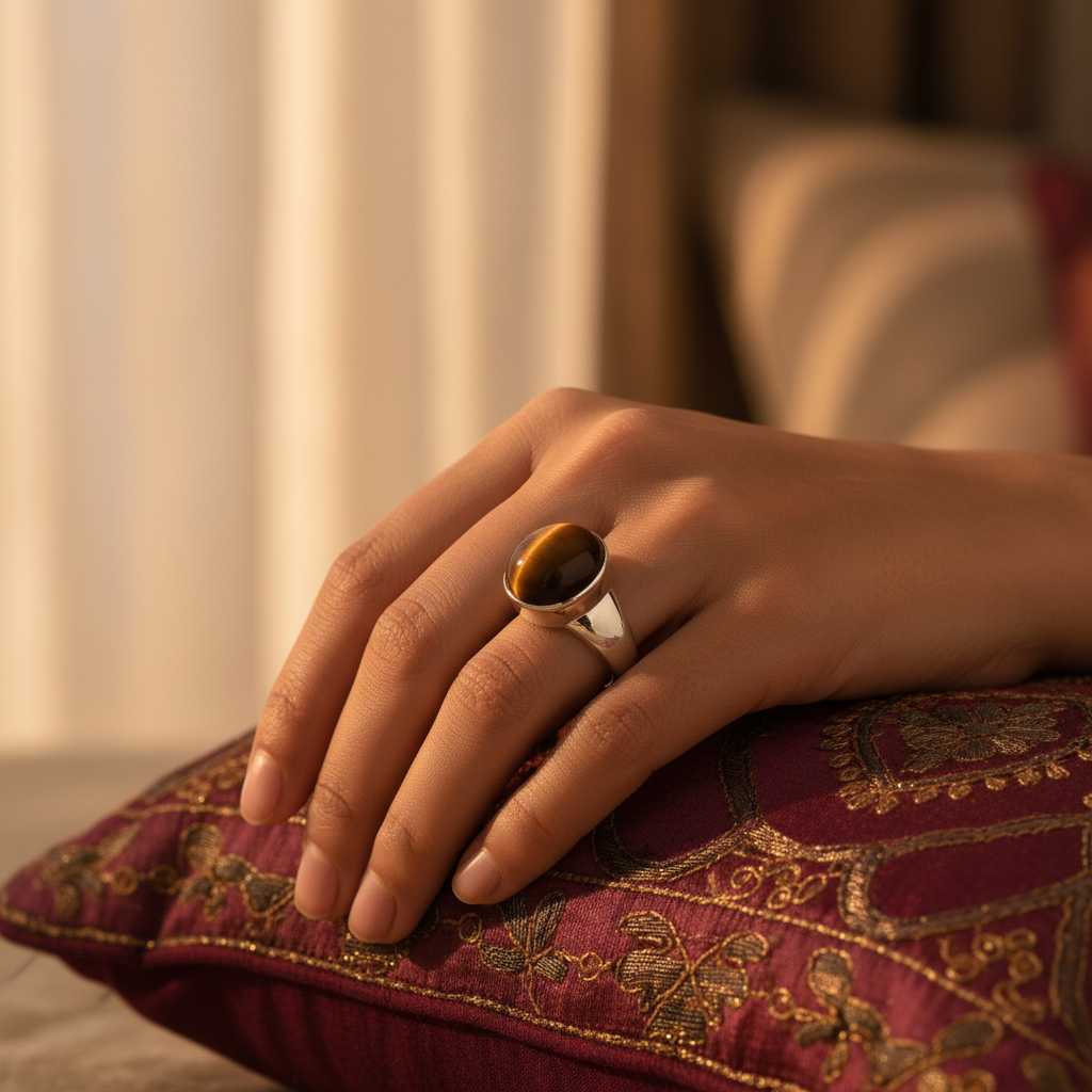 Anillo de ojo de tigre en plata de ley 925 para hombre | Joyería con estilo