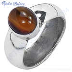 Load image into Gallery viewer, Sterling silver ring with a large oval tiger eye gemstone, warm brown color, men&#39;s jewelry
