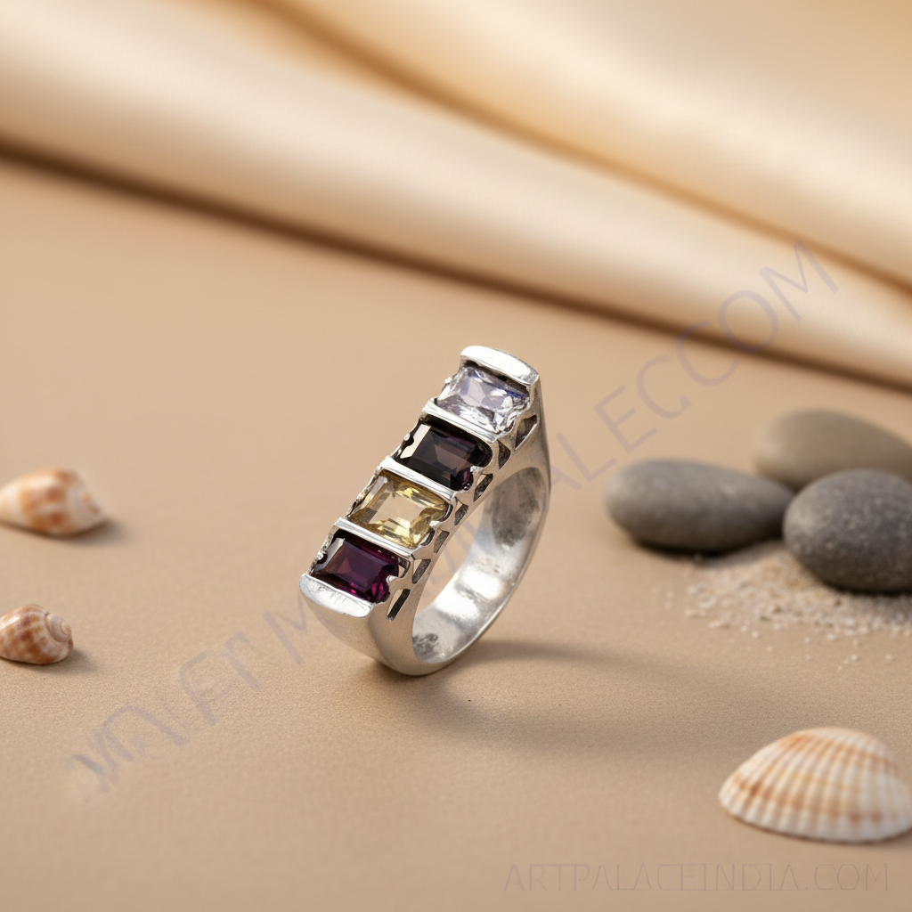 Silver Multi-Gemstone Ring for Women | Statement Ring