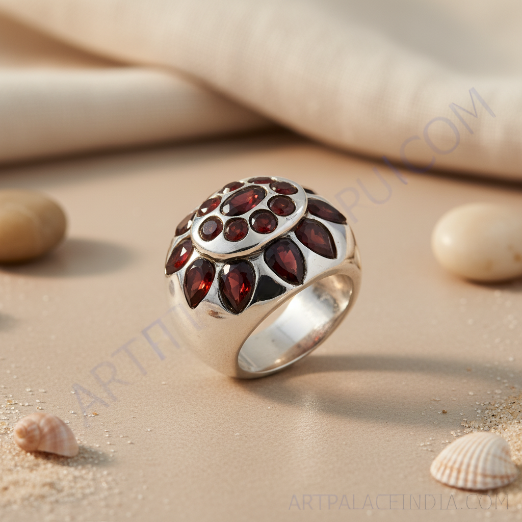 Anillo de plata con granate para mujer | Joyería llamativa