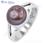 将图像加载到图库查看器中， 925 sterling silver ring with a dark purple pearl gemstone center, perfect for gifts
