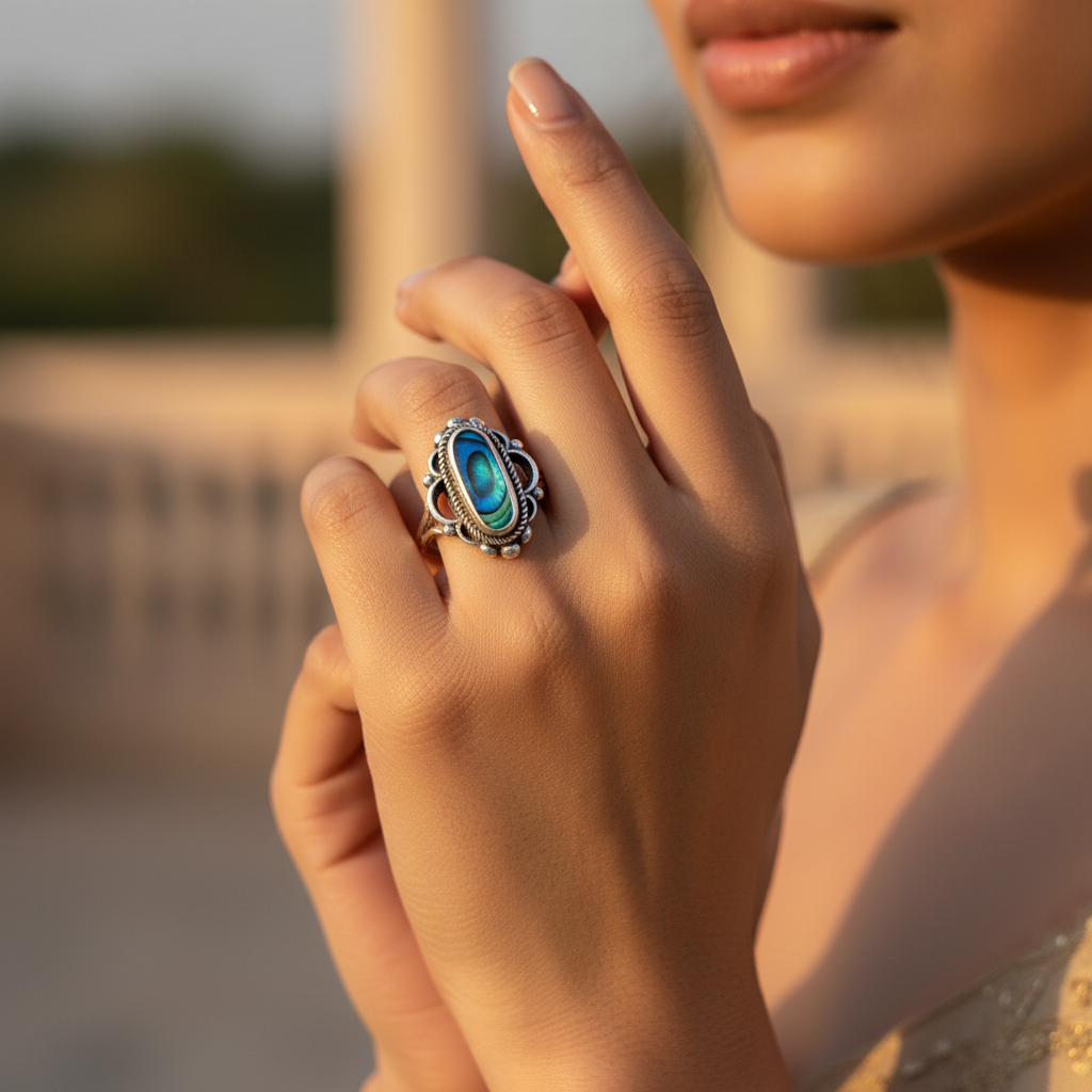 925 Silver Abalone Ring | Oval Stone Ring for Women