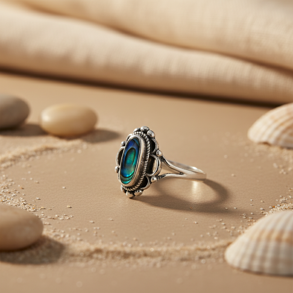925 Silver Abalone Ring | Oval Stone Ring for Women