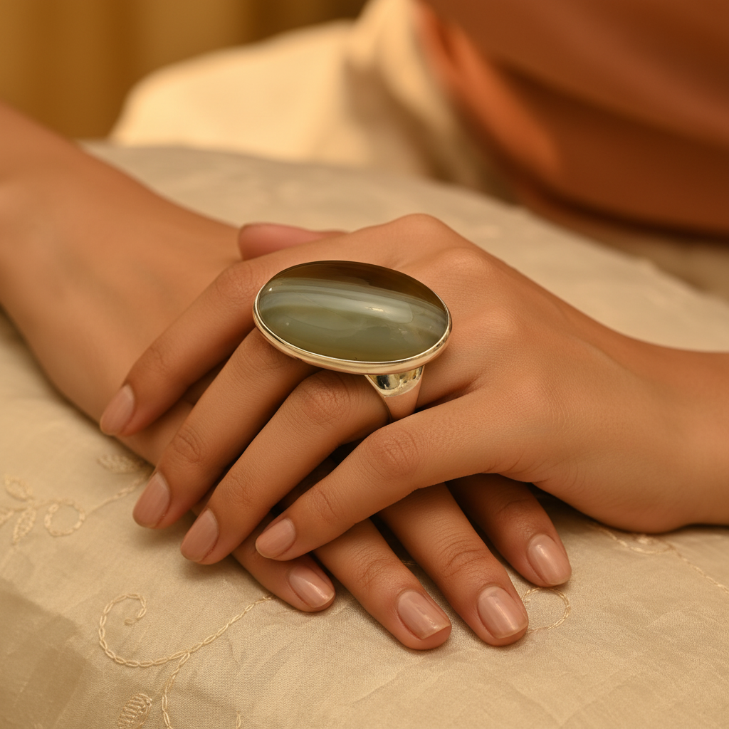 Anillo de plata de ley 925 con piedra preciosa ovalada | Anillo para mujer