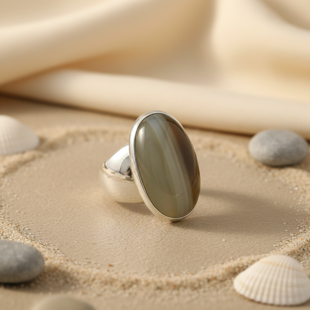 Anillo de plata de ley 925 con piedra preciosa ovalada | Anillo para mujer