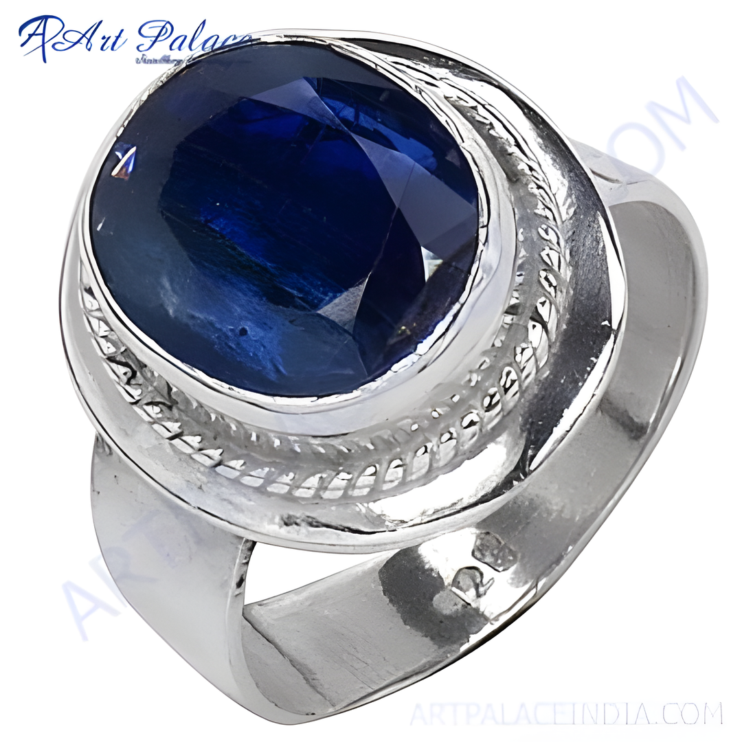 925 sterling silver ring with a large oval-cut blue sapphire gemstone. A stunning jewelry piece for women.