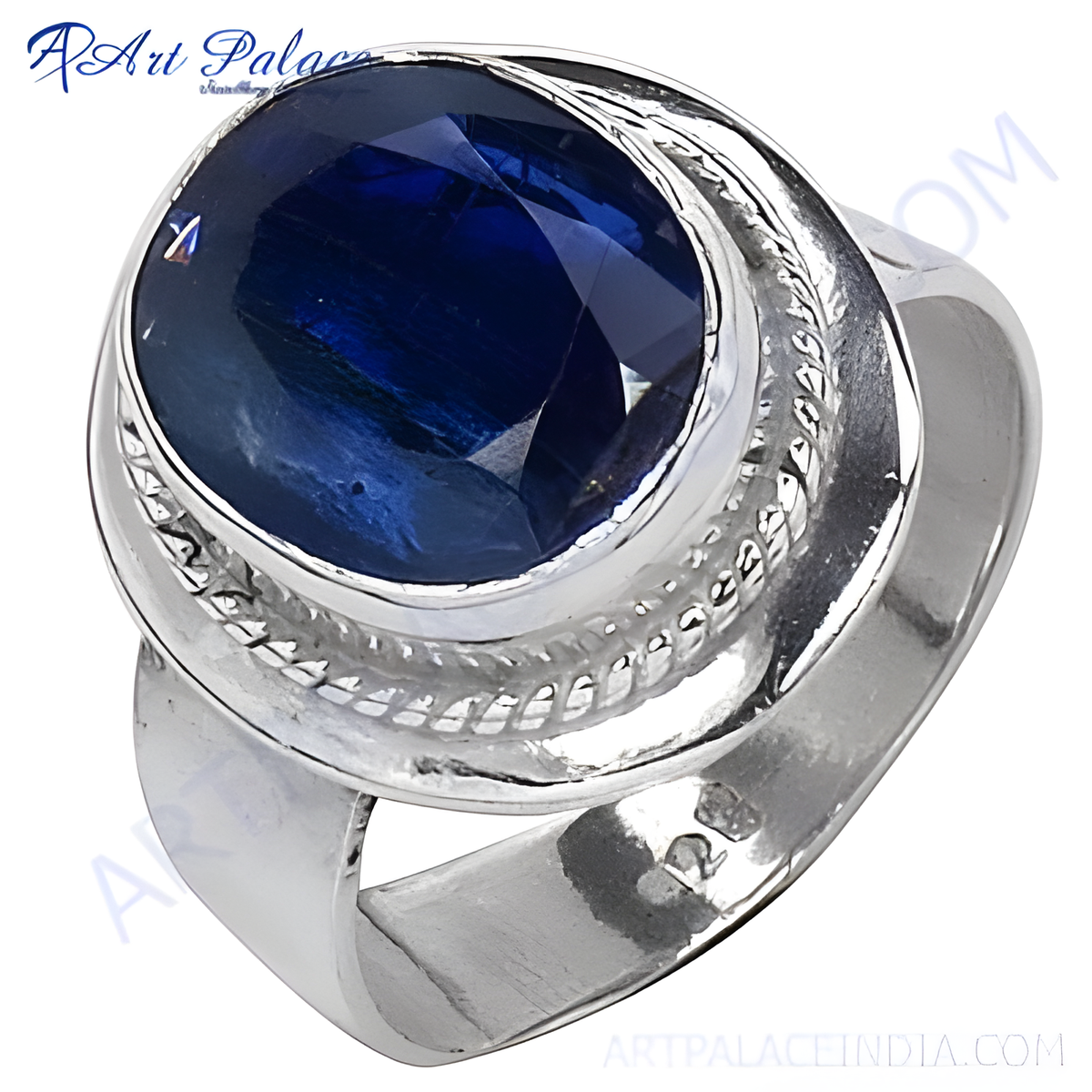 925 sterling silver ring with a large oval cut blue sapphire gemstone