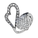 Load image into Gallery viewer, Sterling silver ring with a heart-shaped design and sparkling diamonds.
