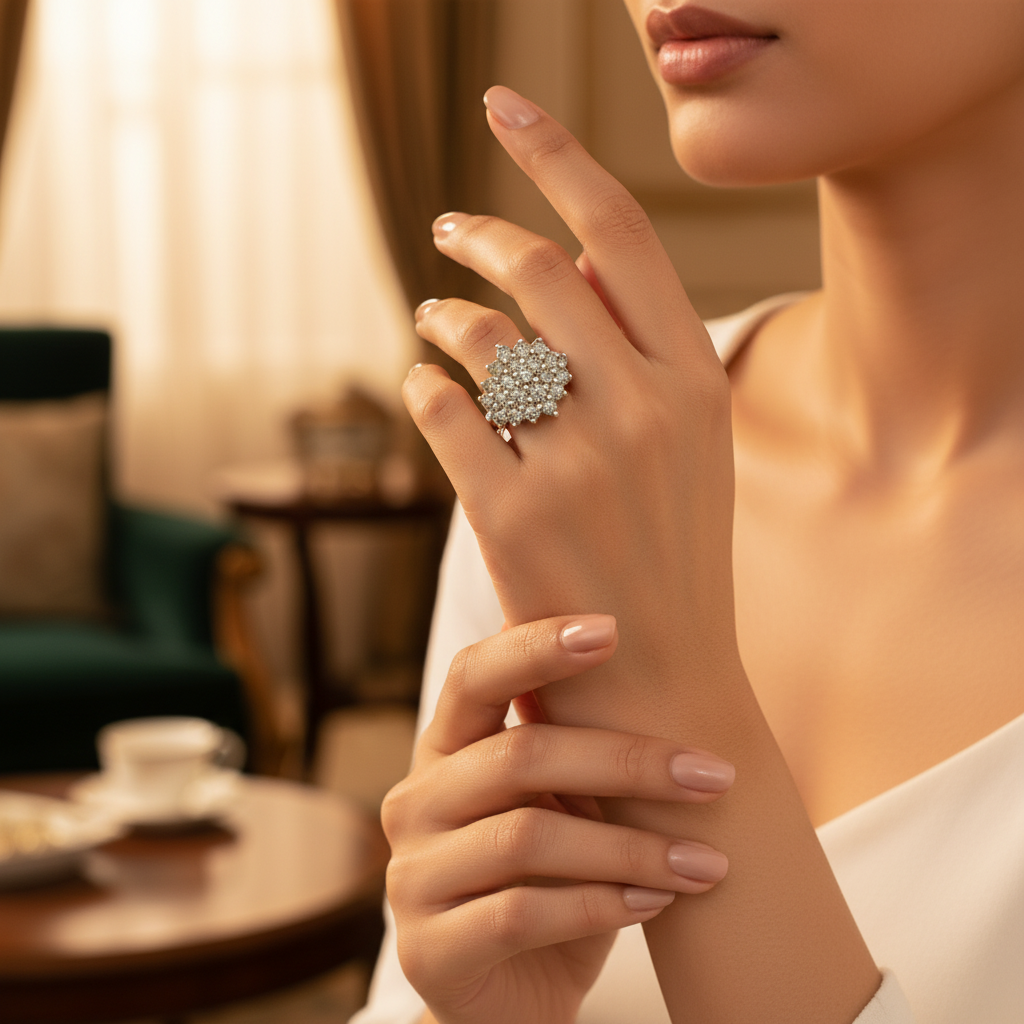 Silver Ring with Gemstones for Women | Cluster Ring