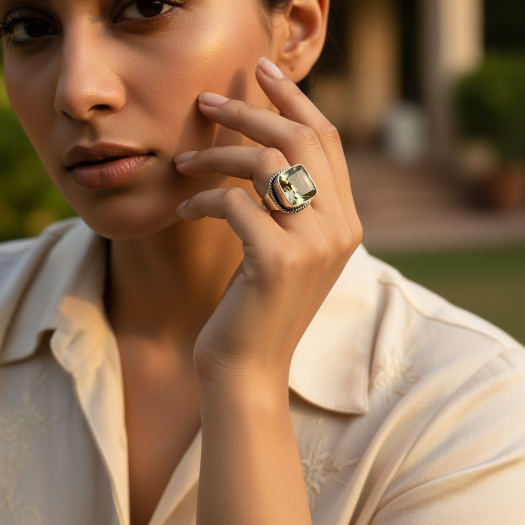 925纯银黄水晶戒指 | 女士个性戒指