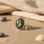 Load image into Gallery viewer, 925 Sterling Silver Ring with Oval Black Gemstone | Women's Ring
