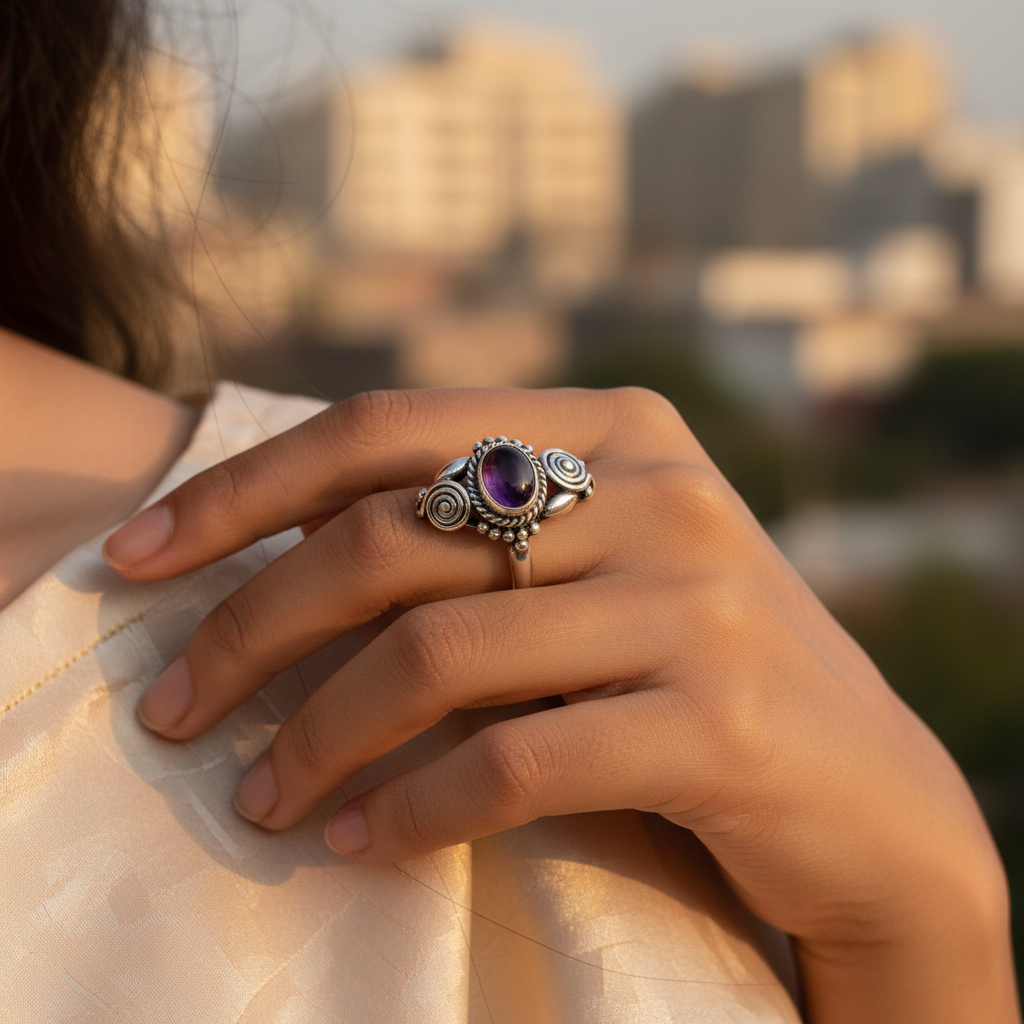 925 Silver Oval Purple Stone Ring for Women | Gift Jewelry