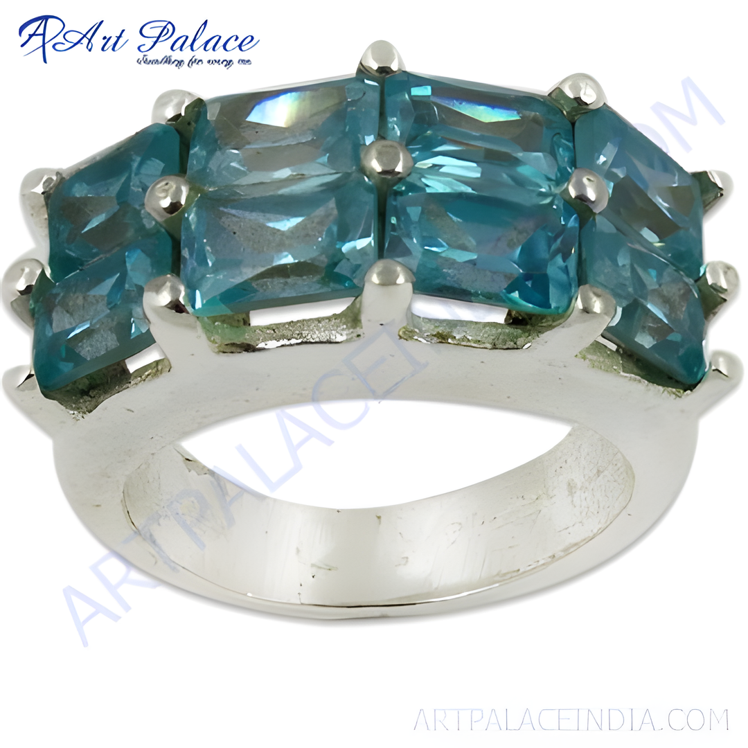 925 sterling silver statement ring with multiple blue gemstones. Elegant and stylish ring.