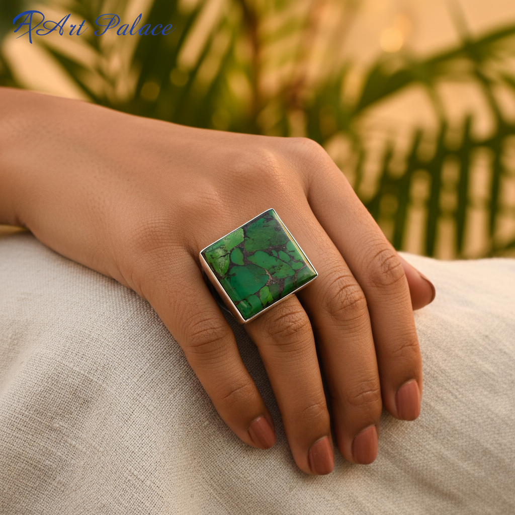 925 Silver Green Gemstone Ring for Women | Statement Jewelry