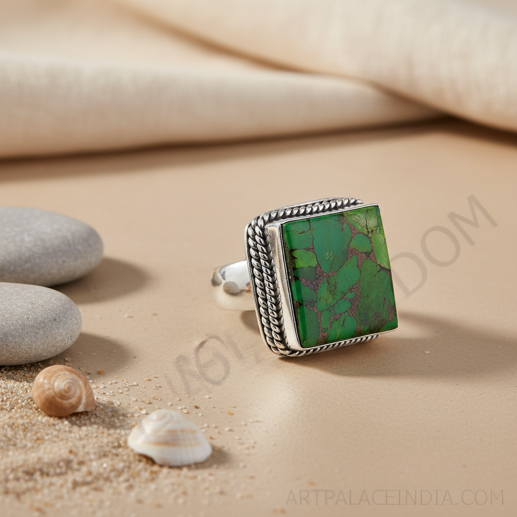 925 silver green gemstone ring for women | statement jewelry