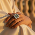 Load image into Gallery viewer, Anillo de plata con piedras preciosas cuadradas para mujer | Anillo de cóctel moderno
