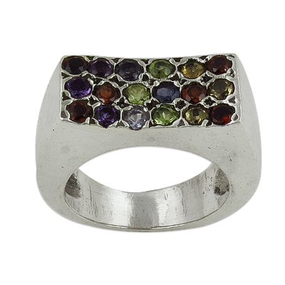 Silver Multi-Gemstone Ring for Women | Statement Jewelry