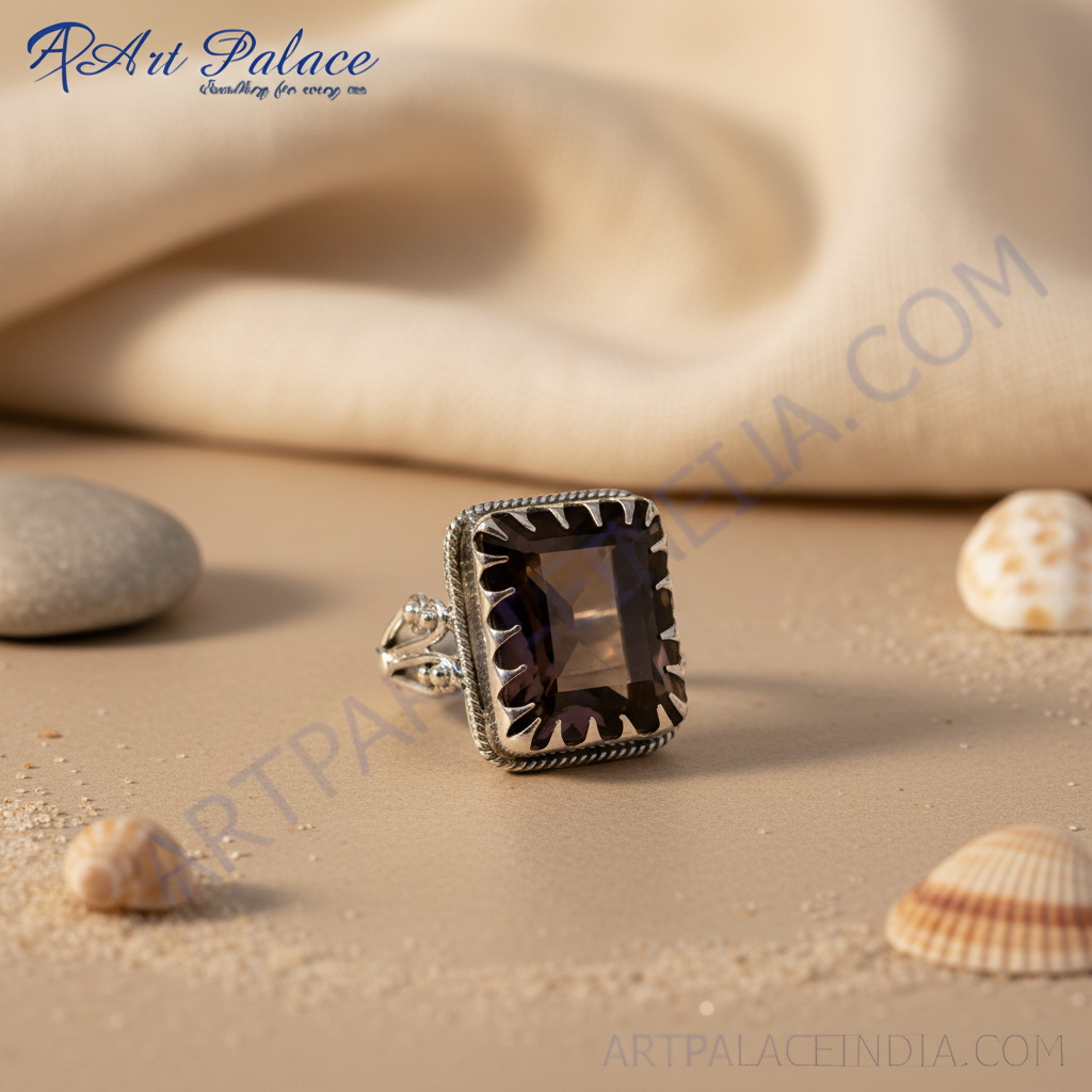 925 Silver Smoky Quartz Ring | Women's Square Gemstone